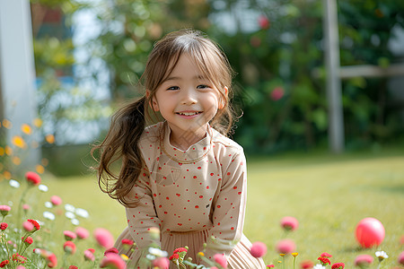 花园里玩耍的小女孩高清图片