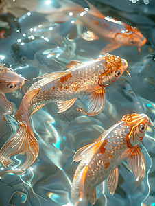 水面上优雅的金鱼图片