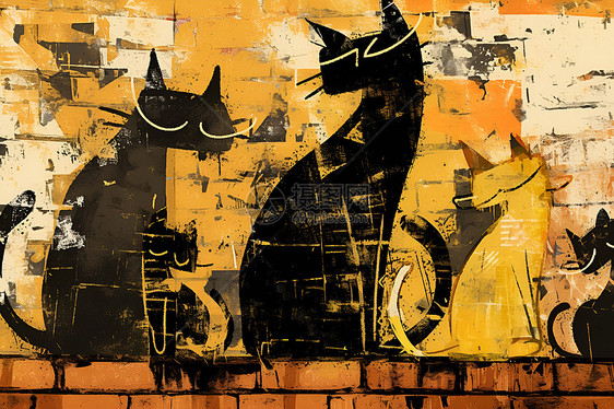 街头上涂鸦的小猫.图片