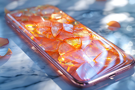 橙光照耀下的玻璃手机壳图片