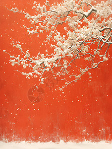 红墙旁边的梅花树图片