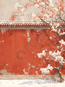 红墙边的树木图片