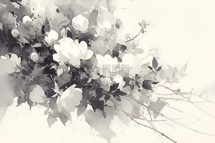 水墨的白色花朵图片