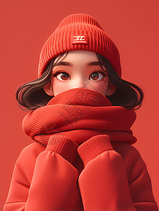 冬日红衣女子图片