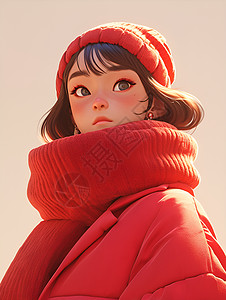 红衣少女冬季少女高清图片