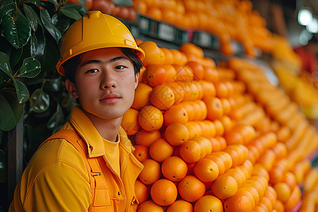 工人和橙子图片