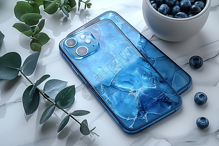 冰蓝色玻璃质地的手机图片