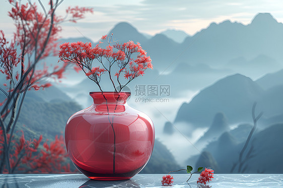 花瓶与高山图片