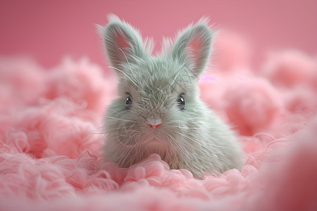 粉色毛毛上的兔子图片