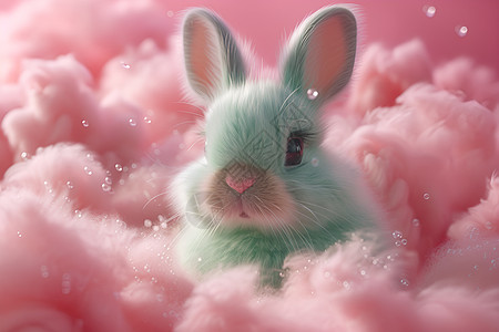 棉絮中一只可爱的兔子图片
