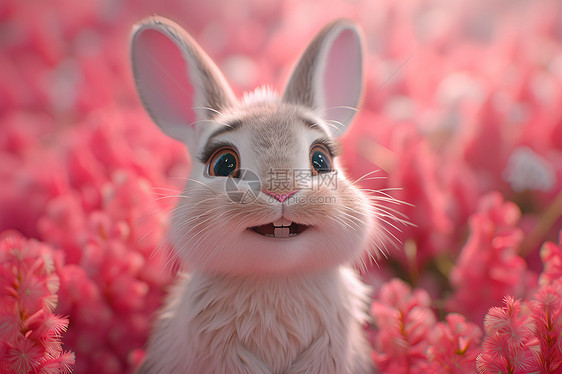 粉色花海中的兔子图片
