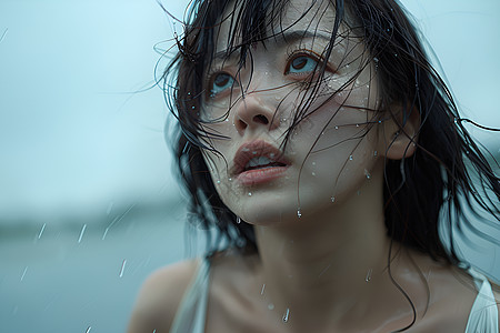 雨中流泪的少女图片