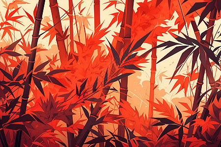 红叶竹林图片