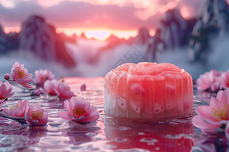水中的粉色月饼背景图片