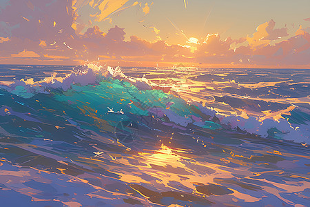 海洋上的夕阳风景图片