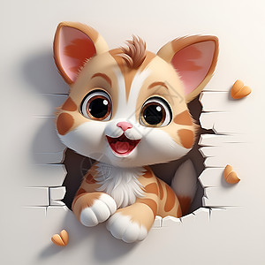 墙壁中欢笑的小猫背景图片