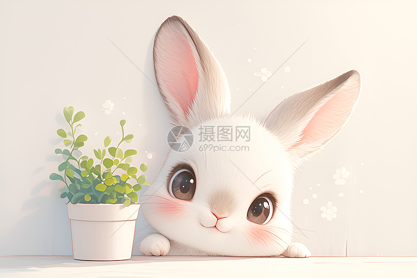 白色可爱兔子图片