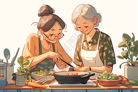 厨房里一起烹饪的妇女图片