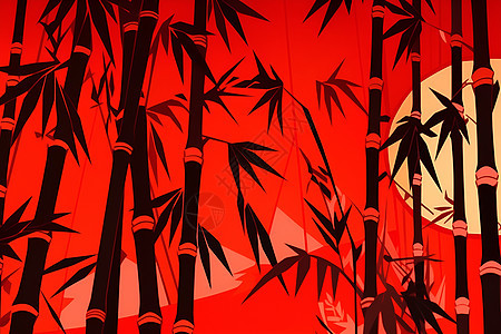红色竹林夜影图片