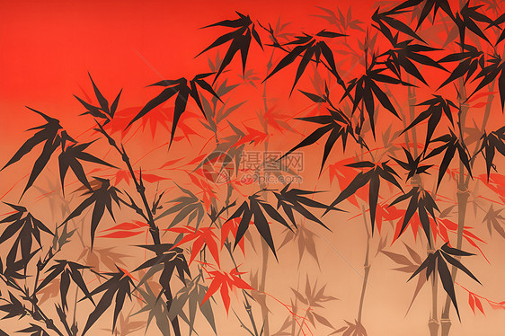 竹枝茂盛的红色世界图片