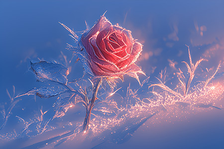 冰霜中的红玫瑰图片