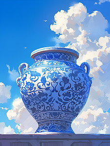 蓝色瓷器花瓶图片
