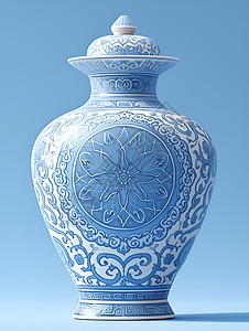 瓷器图案泰国风格瓷花瓶插画