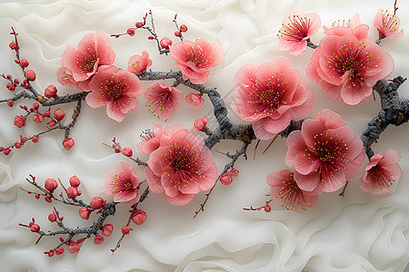 丝绸上的梅花刺绣图片