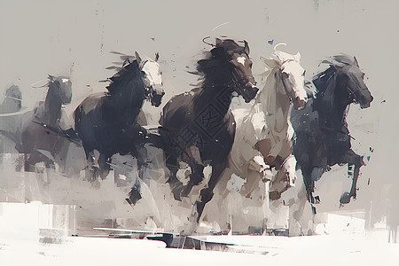 雪中奔跑的马群图片