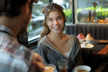 情侣聊天快乐的咖啡时光背景