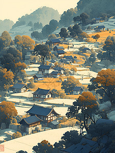 静谧山村画卷图片