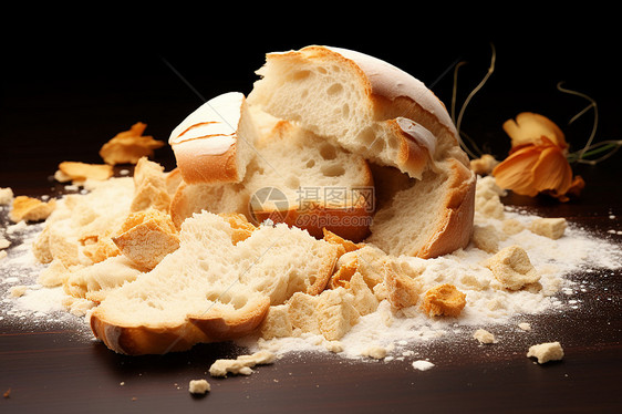 一块面包摆放在桌子上图片