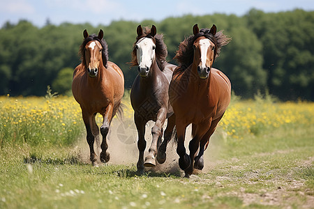 自由奔驰的三匹马图片