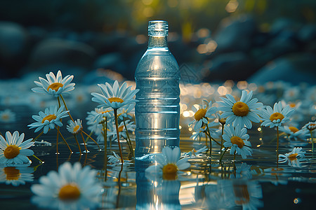 流水间的瓶子图片