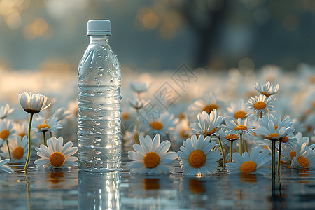 野花中的一瓶水图片