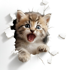 破墙而出的迷人小猫图片