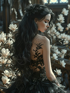 白木兰花旁的美女图片