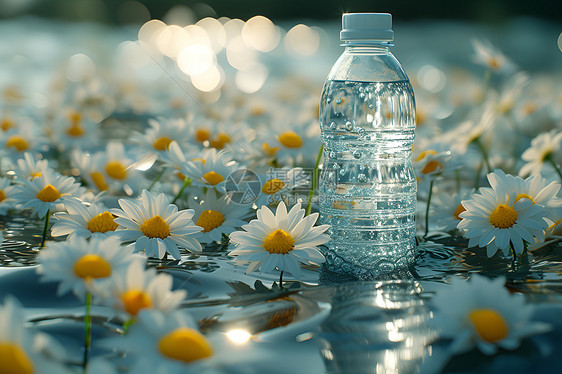 水瓶与倒映的雏菊图片