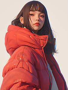 寒冬中的红衣女子图片