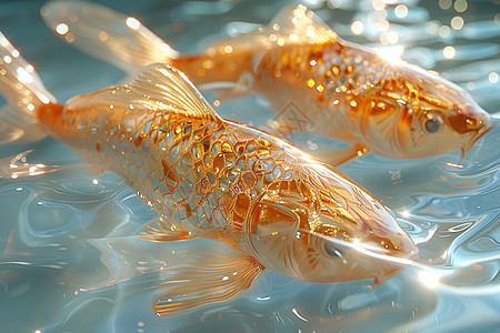 两只金色的金鱼图片