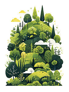 绿色山坡上的森林画卷图片