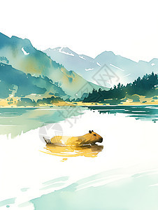 山间湖水中的河豚图片