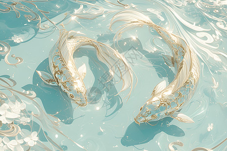 波光粼粼的水中的金鱼图片