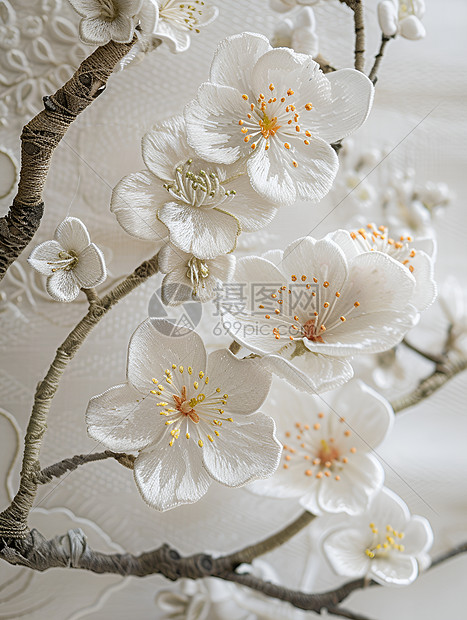 刺绣的白色梅花图片