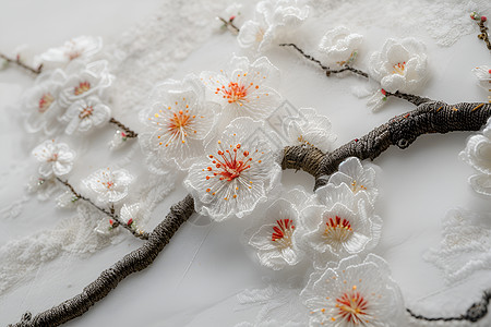 白丝绣中的梅花图片