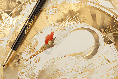 红冠鹤和一支笔图片