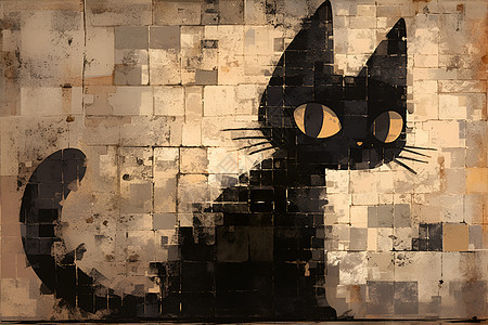黑色的猫咪插画背景图片