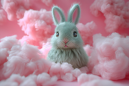 粉色的棉花和兔子图片