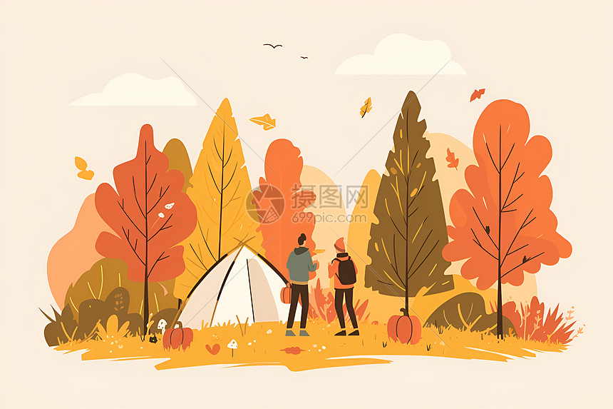 秋日里的露营图片