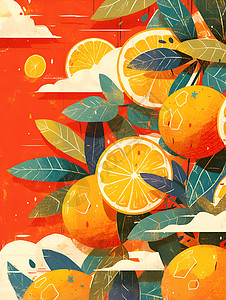 绘画的橘子插画图片